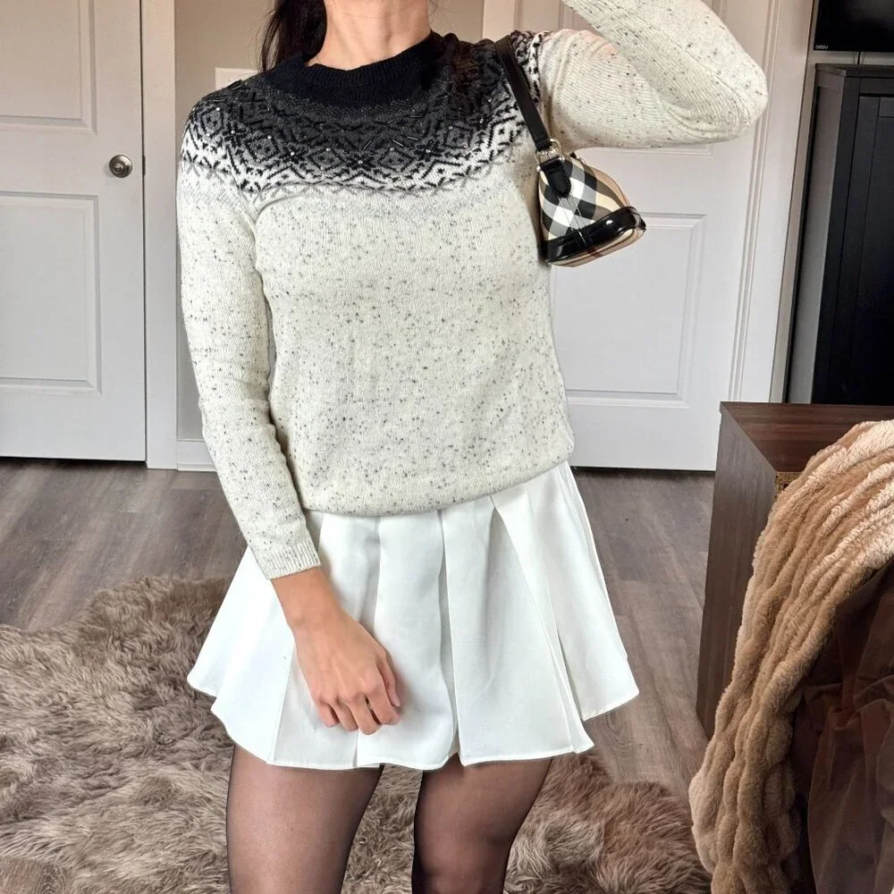 Talbots Speckled Fair Isle Beaded Knit Sweater Winter Nordic Scandi Cottagecore